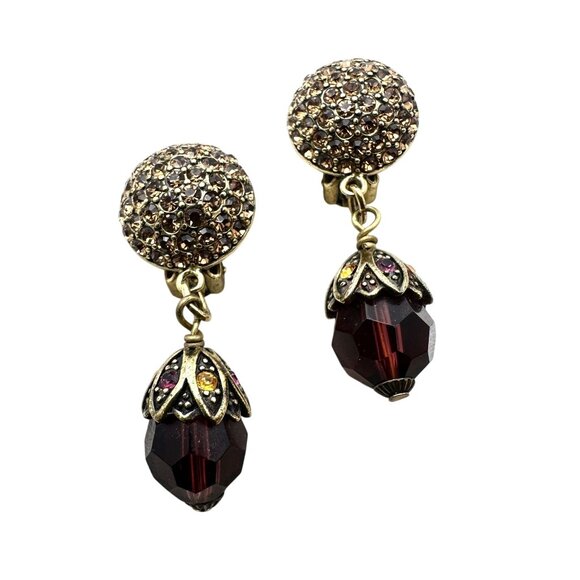 Heidi Daus Orange Purple Crystal Bronze Clip Earrings Chandelier 2 Inch - Picture 2 of 3